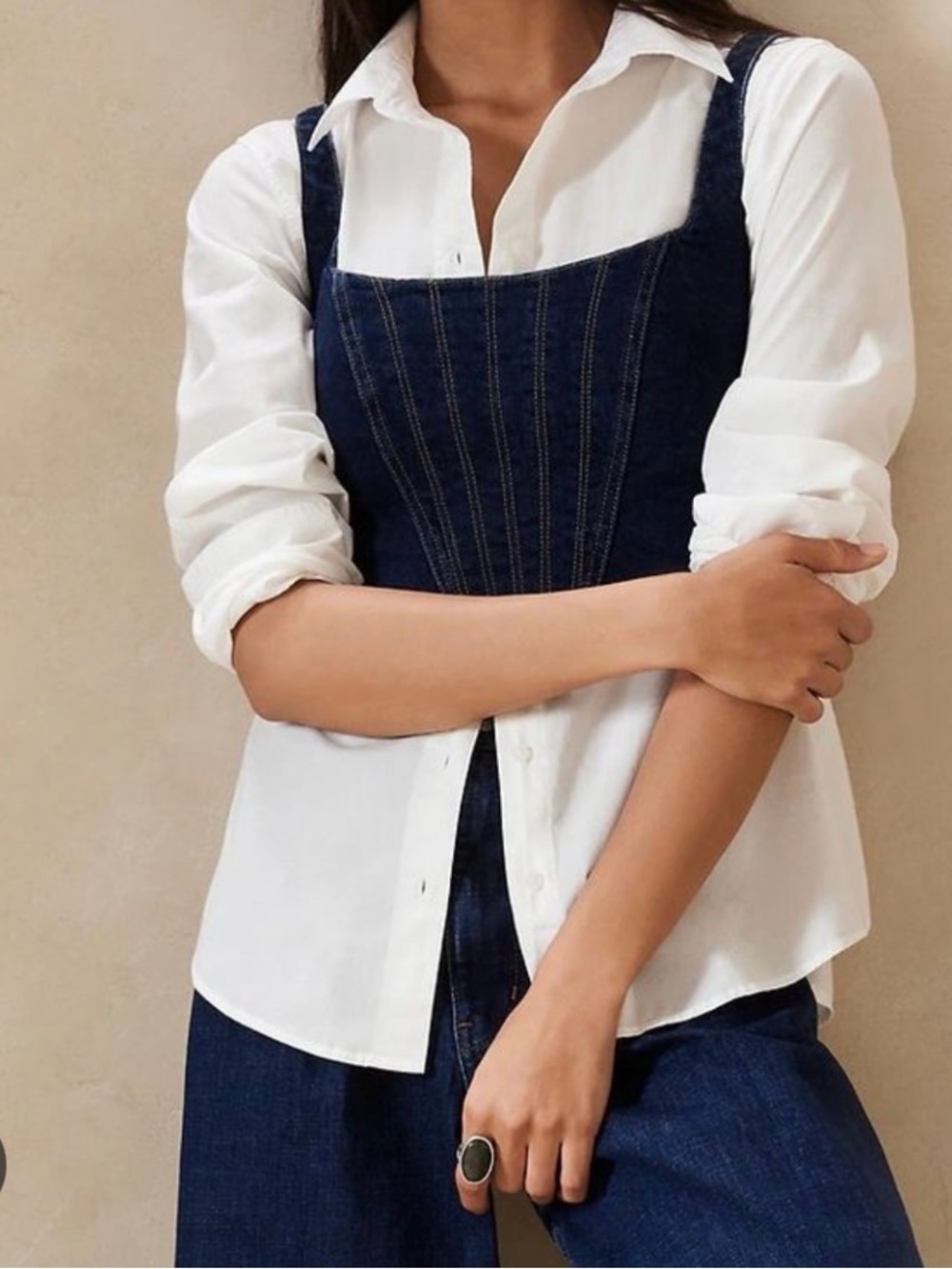 Banana Republic Denim Corset Top - Navy Blue